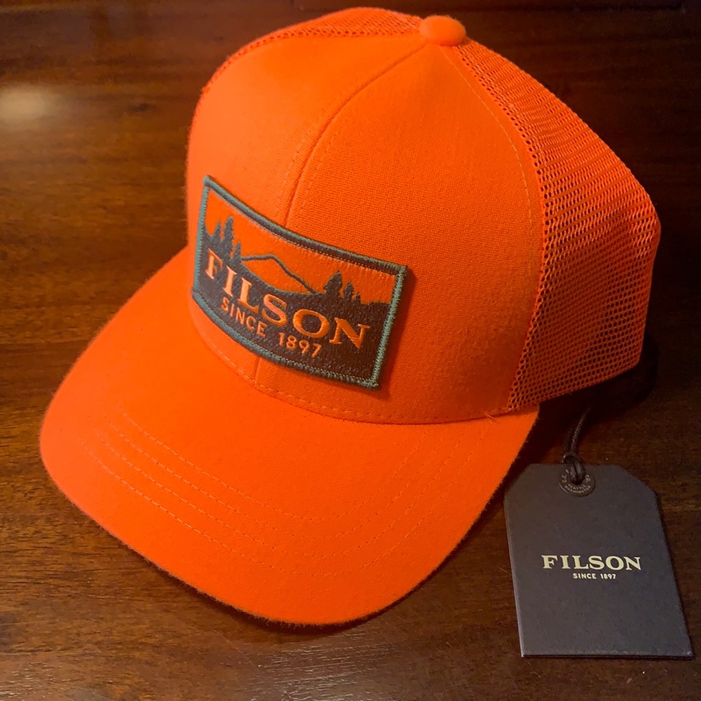 C.C. Filson Logger Mesh Cap, Trucker Hat, Filson Hat Blaze Orange